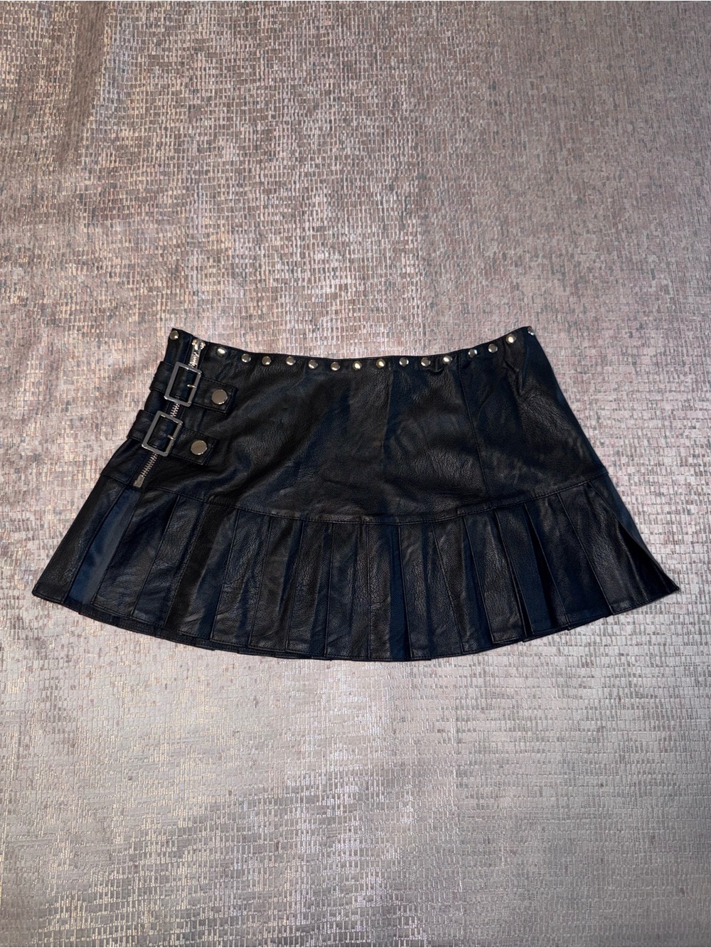 I AM GIA Philomena Faux Leather Pleated Mini Skirt with Stud and Buckle Detail